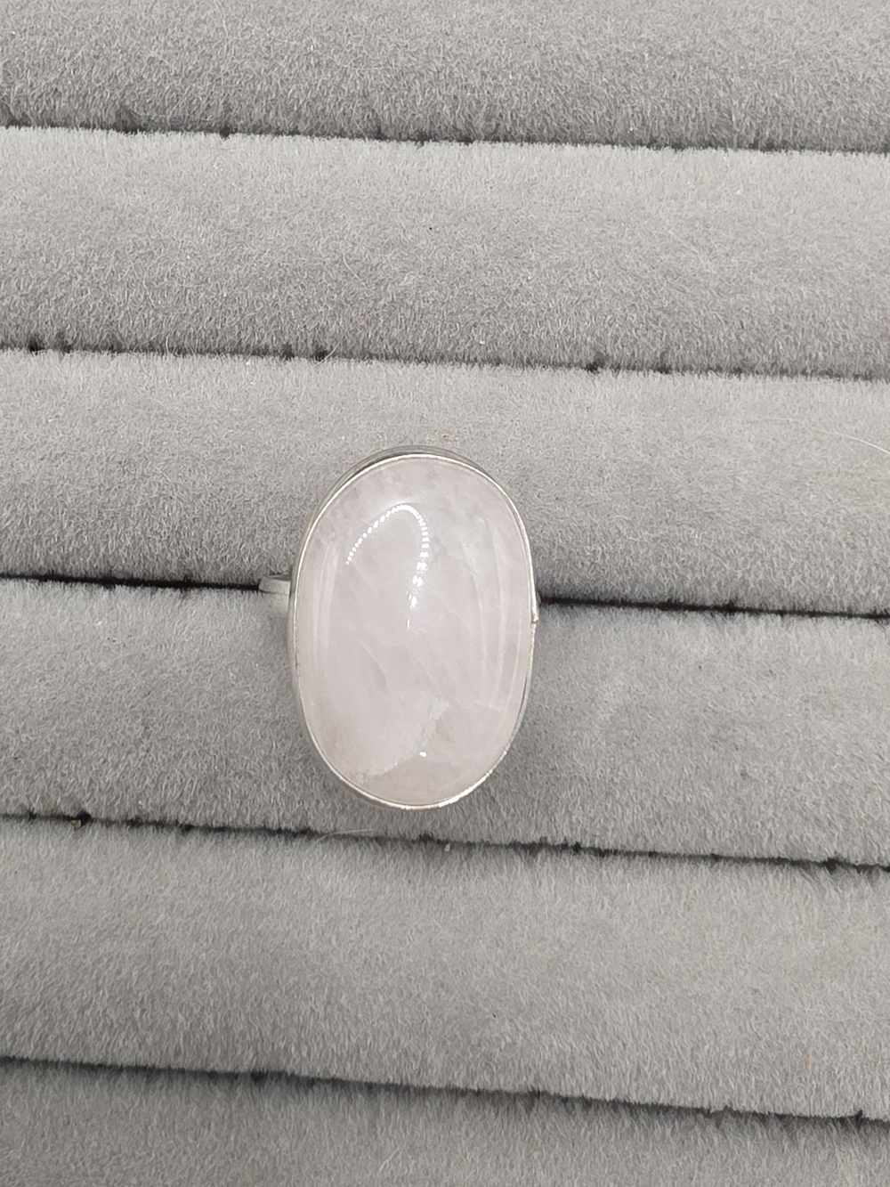 Silver Plated Rose Quartz Oval Statement Ring Size 8 - Pink Gemstone